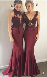 2019 Mermaid Stretch Satin Burgundy Bridesmaid Dresses Different Styles Same Color lace Top Images South Africa Plus Size vestido de novia
