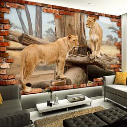 Photo Wallpaper 3D Stereo Relief Animal Lion Brick Wallpaper Living Room Kid's Room Landscape Decor Mural Modern Wall Painting