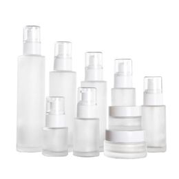 20ml 30ml 40ml 60ml 80ml 100ml Frosted Glass Pump Bottle Refillable Cream Jar Lotion Spray Cosmetics Sample Storage Containers