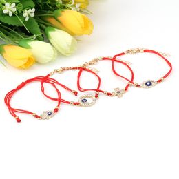 Turkish Blue Evil eye Charm Wrap Bracelets For Women crystal Fatima Hamsa Hand Cross charm Red String Rope Bangle Fashion Jewelry