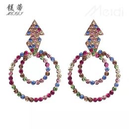 Wholesale-diamonds round dangle earrings for women western hot sale chandelier charm earrings western hot sales Luxury crystal gift for girl