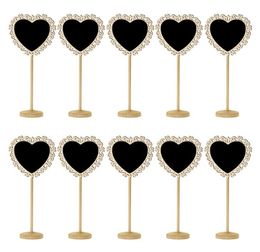 200pcsCreative Wooden Hollow Oval Heart Shaped Mini Blackboard Wood Chalkboard On Stick Stand Holder Table Number Wedding Parties Decoration