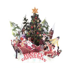 3d Up Cards Merry Christmas Origami Paper Laser Cut Postcards Gift Greeting Cards Handmade Blank Colourful Christmas Tree