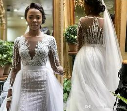 Mermaid Nigerian Long Sleeves Wedding Dresses New South African Black Girls Garden Country Church Bride Bridal Gowns Custom Made Plus Size