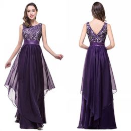 4 Colours Vintage Lace Evening Dresses Purple Floor Length Chiffon Prom Dresses Cheap Formal Party Gown V Cut Back CPS251