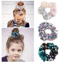 Women Girls Kids Mermaid Glitter Sequin Hairband Scrunchie Elastic Reversible Hair Rubber Bands Hair Ties Gum Rope Ring Hair Accessories