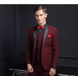 Brand New Red Groom Tuxedos Black Shawl Lapel Groomsmen Mens Wedding Dress Fashion Man Jacket Blazer 3 Piece Suit(Jacket+Pants+Vest+Tie) 766