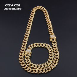 Heavy Miami Cuban Link Chain Bracelet Necklace Set Gold Silver Plated Choker Men's Hip hop Full Rhinestones Women Punk Necklaces