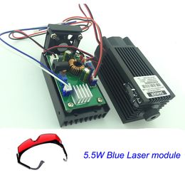 Freeshipping High Power Blue Laser Module 5.5W 450nm Engraving Machine cutting wood TTL Laser Lighting DIY 5500mw