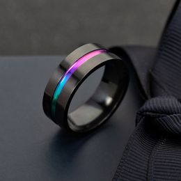 Stainless Steel Ribbon Ring Black Rainbow Band Rings for Women Men Fashion Jewelry Will and Sandy Drop Ship