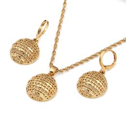 24k Gold Colour Jewellery Set Necklace Earrings Pendant Ethiopian African Round Beads Jewellery Set For Women