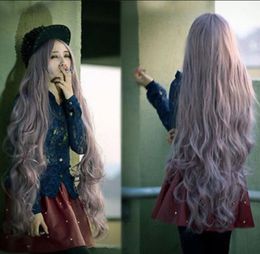 WIG free shipping New Women Fashion Taro Color Popular Long Curly Hair Cosplay Party Girl Full Wig