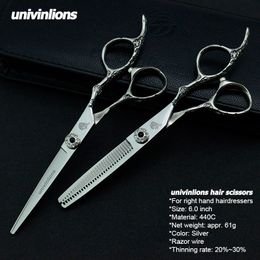 Univinlions 6" Hair Cutting Scissors Thinning Shears Janpan Steel Barbers Hair Scissors Kit Hot Hair Salon Tools Sharp Blade Razor Cut 440C