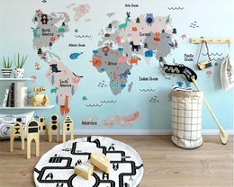 Beibehang Mural wallpaper hand drawn cartoon animal world map children room mural decoration background wall photo 3d