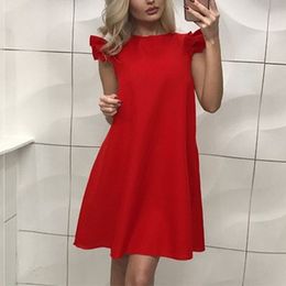 Fashion-Ruffle Women Shoulder Summer Dress Vintage A-line Loose Short Dresses Female Vestidos good quality drop shipping designer clothes