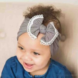 2019 Baby Headbands Girls Hair Bows with Lae Elastic headwrap Infants Bowknot Turban Nylon Headband Kids Hair accessories Headdress