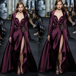 Elie Saab Prom Dresses Burgundy Prom Dresses Long Sleeve Sweetheart Floor Length Evening Dress High Split Red Carpet Dress Evening Gowns