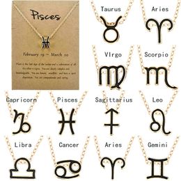 Fashion 12 Constellation Necklace Classic 18k Gold Zodiac Sign Enamel Pendant Cross Chain Necklace Jewelry with Gift Card
