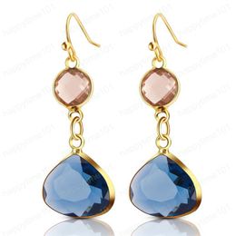 NEW long earrings Copper square gemstone crystal drop ladies double pendant ear hook crystal drop earring for women birthday party gift