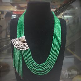 Hot sell natural 2x4mm green stone fan shape micro inlay zircon clasp tassel necklace long 45-65cm sweater chain fashion Jewellery