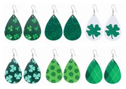 12Pairs New Trend Fashion Personality Leather Earrings Women Printed Clover Pattern Drop Shape Earring Jewelry Valentine Gift Party