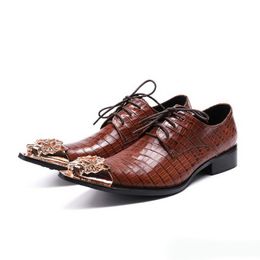 British Men Increase High Heel Dress Shoes Tide Fashion Mens Pointed Toe Lace Up Crocodile Pattern Leather Shoes