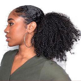 3B 3C Kinky Curly Ponytail Human Hair For Women Natural Colour Mongolian Clip In Human Hair Ponytail Extensions Human Remy One Piece 120g