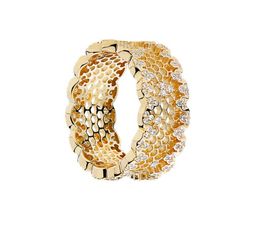 18K Yellow gold Women Wedding CZ Diamond Ring Original Box for Pan-dora 925 Sterling Silver honeycomb Rings Set W178