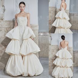 Newest Bohemian Tmarmonia A Line Wedding Dresses Strapless Sleeveless Tulle Lace Applique Tiers Wedding Gowns Floor Length robe de mariée