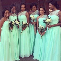 Bridesmaid Dresses One Shoulder Chiffon Long Maid Of Honour Dress African Mint Green Plus Size Formal Party Wedding Guest Gowns