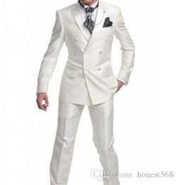 Cheap And Fine Double-Breasted Groomsmen Peak Lapel Groom Tuxedos Men Suits Wedding/Prom/Dinner Best Man Blazer(Jacket+Pants+Tie) A608