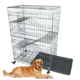 Grand Pliant Pliable Pet Dog Wire Cage Cat Playpen Avec 3 échelles L Argent