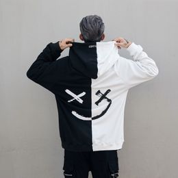 DJ Graffiti Devil Black and White Stitching Sweatshirts Men/Women hip-hop Bboy Loose Couple Hoodie Jacket Tide