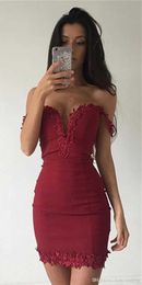 2019 Cheap Red Short Cocktail Dress Fashion Off the Shoulder Applique Holiday Club Wear Homecoming Party Dress Plus Size Custom Make