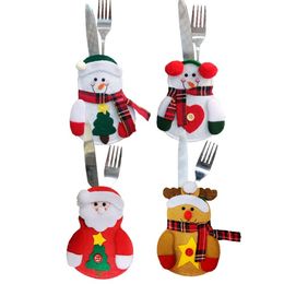 Christmas Snowman Santa Claus Tableware Holder Silverware Holder Pockets Set Knife and Fork Bags Xmas Party Dinner Table Decor JK1910