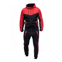 Tracksuits Men 2 Pieces Set Causal Colour Patchwork Sportwear Mens Tracksuit Leisure Pockets Hoodies Sweatshirt Pants Suit 3XL