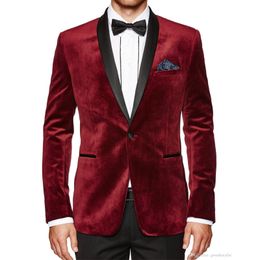 Burgundy Velvet Evening Party Men Suits 2018 New Coat Blazer Black Shawl Lapel Two Piece Wedding Tuxedos Jacket Pants