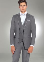 New Style Two Buttons Gray Wedding Groom Tuxedos Notch Lapel Groomsmen Men Suits Prom Blazer (Jacket+Pants+Vest+Tie) NO:2001