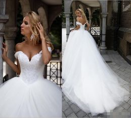 Beaded Crystal Ball Gown Dresses Off The Shoulder Cap Sleeves Tulle Custom Made Wedding Dress Vestido De Novia 403 403