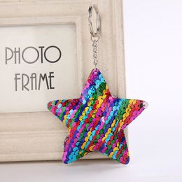 Cute Star Unicorn Keychain Glitter Pompom Sequins Key Ring Gifts for Women Llaveros Mujer Charms Car Bag Accessories Key Chain d39