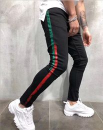 2020 new Designer Find Similar Brand New Mens Jeans Mens Designer Skinny Ripped Yellow Red Stripes Pants Mens Stretch Slim Biker Jeans