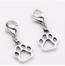 100pcs/Lot Vintage Tibetan Silver Paw Print Charms Pendants lobster Clasp Dangle Charms for Jewellery Making DIY Bracelet Necklace