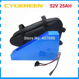 Free customs fee 2000W 52V Triangle lithium battery 51.8V 25AH Li-ion Electric bike battery with 50A BMS 5A Charger free bag