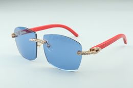 Heiße neue große Diamanten-Sonnenbrille T4189706-A3, reine natürliche rote Holzbügel, direkt ab Werk hochwertige Mode-Unisex-Brille