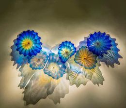 Blue Coloured Glass Wall Lamps New Modern Murano Glass Flower Wall Lighting Hand Made Abstract Glass Wall Art Lights Free Shipping