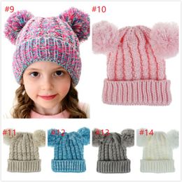 14 stylesBaby Winter Hats Fur Ball Pom Pom Knitted Hats Girls Tassel Skull Caps Kids Crochet Beanie Ski Outdoor Caps Headgear Accessories Gi