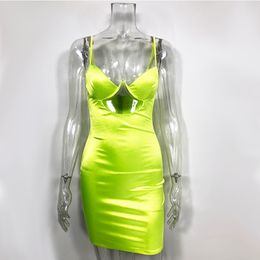 Fashion-NewAsia 2 Layers Sexy Satin Dress Neon Cut-out Bodycon Dress Women Tight Party Summer Ladies Dresses Woman Party Night New