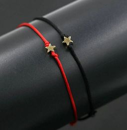 100 teile/los Kupfer Gold Farbe fünfzackigen Stern Charms Armband Dünne Rote Seil Faden Schnur Geflecht Armbänder Für Männer frauen Paare