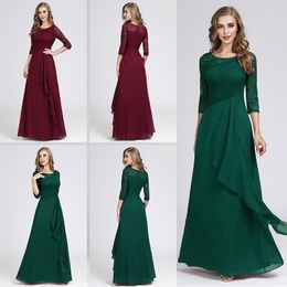 Evening Dresses Long 2019 Elegant A-line Lace Half Sleeve Vestidos Noche Sexy Plus Size Burgundy Formal Party Gowns