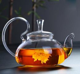 600ml Heat Resistant With High Handle Flower Coffee Glass Tea Pot Blooming Chinese Glass Teapots